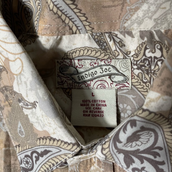 Vintage Indigo joe paisley floral mocha brown all over button down shirt size L - Picture 6 of 6